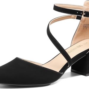 Women's Closed Pointed Toe Low Chunky Heels Pumps